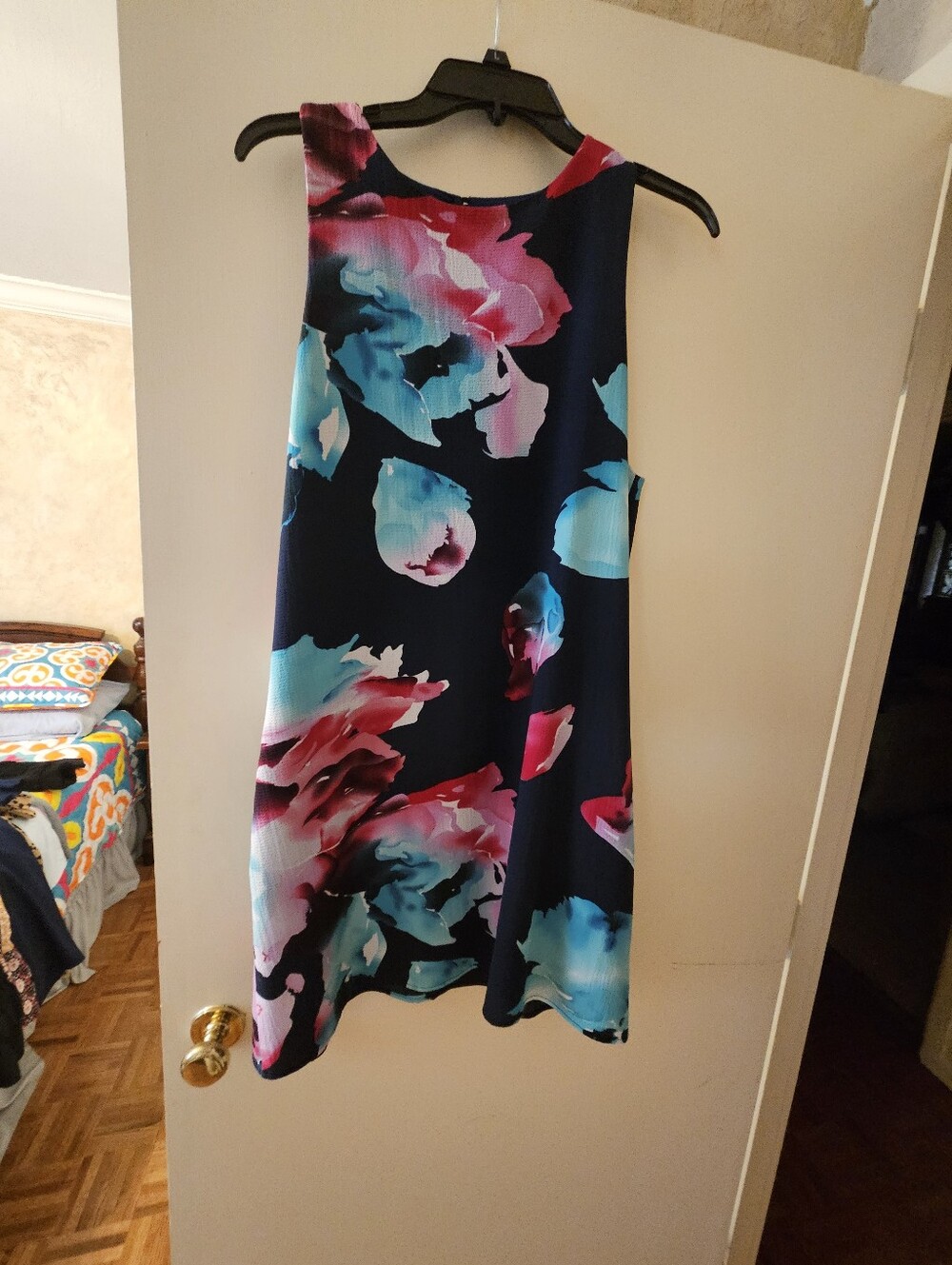 Pink Lily Navy Floral Shift Dress with Pink & Teal Accents